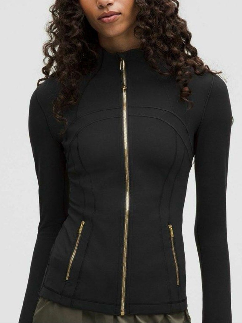 lululemon athletica Black Zip-Front Fitted Jacket with Gold Hardware